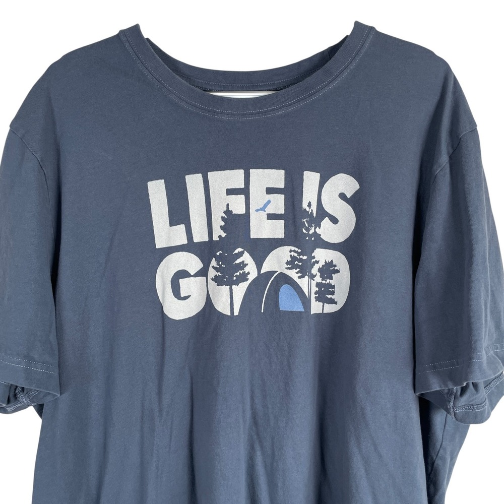 Life Is Good Crusher T Shirt Mens 2XL Blue Cotton Hike Camp Outdoors